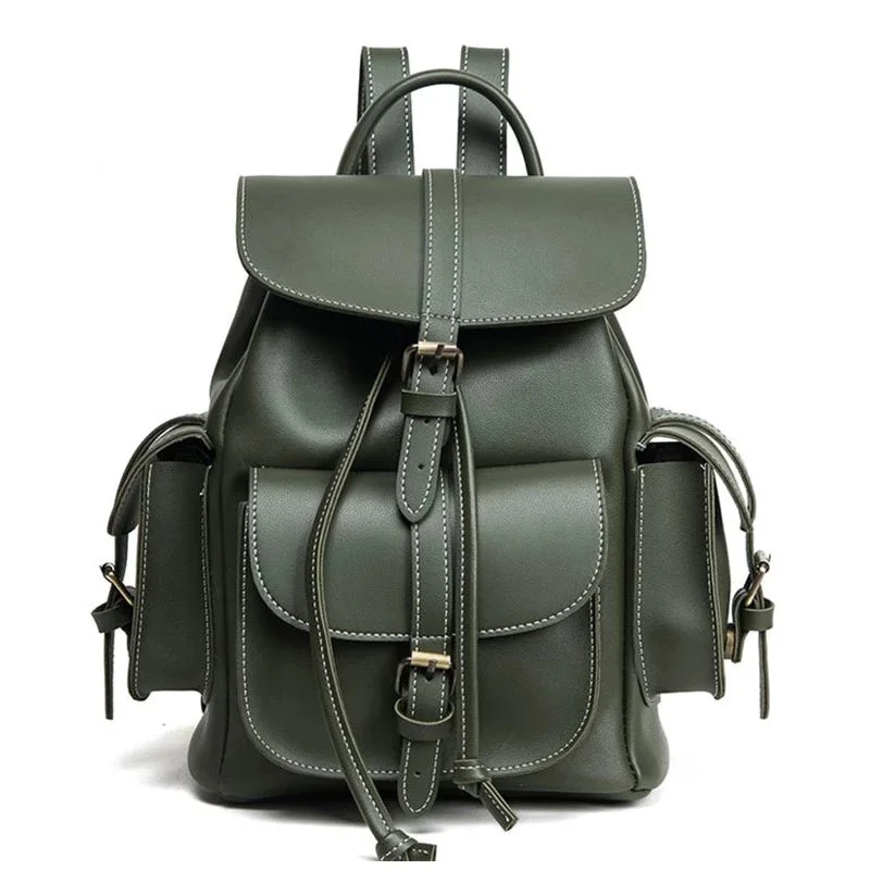 Vintage style backpack for retro aesthetic lovers -Women's Small Vintage Vegan Leather Rucksack