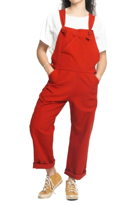 Wool blend tight trousers for women with soft, breathable fabric for year-round wear -Tie Overalls In Red