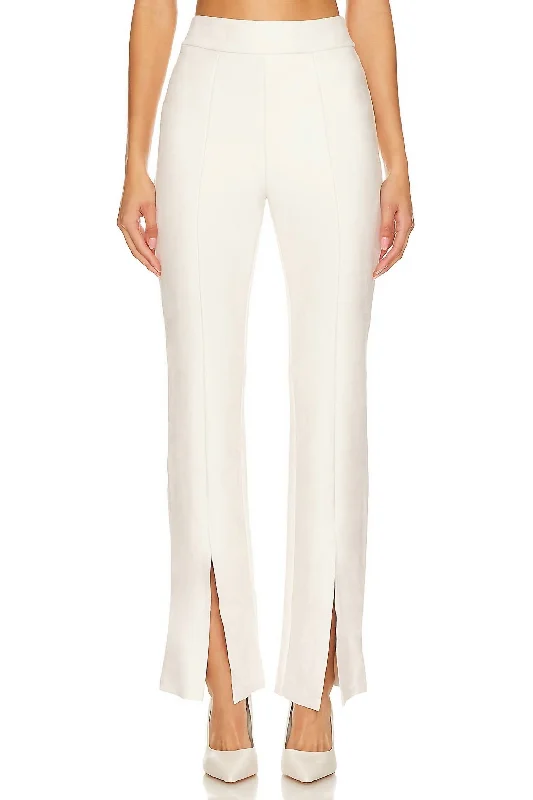 Straight-leg tight trousers for men with sharp crease and streamlined design -Faux Suede Split Front Pants In Bone