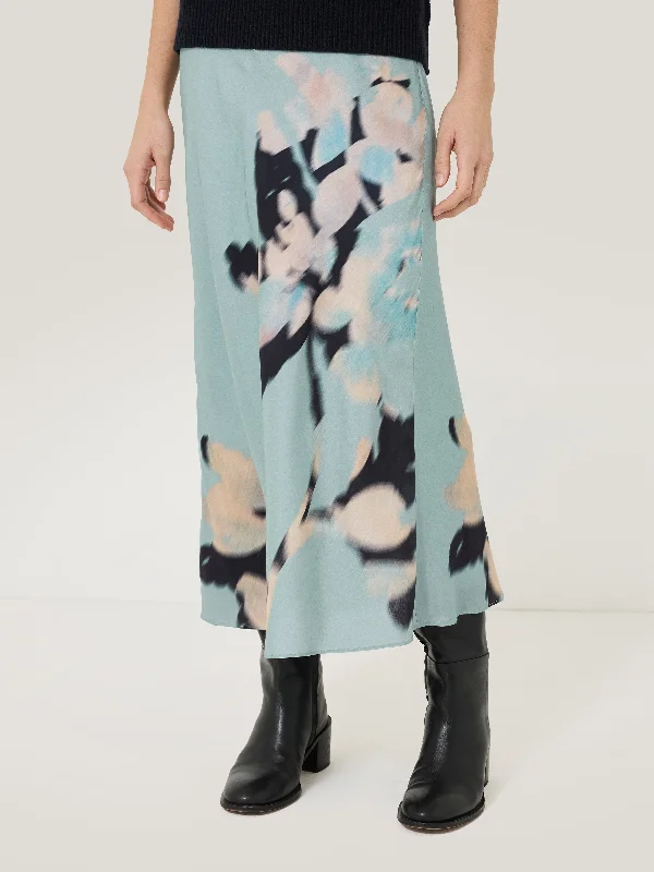 Studded Dresses for Statement -Floral Drift Silk Blend Skirt | Blue