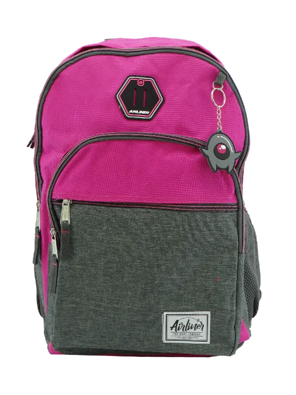 Travel backpack with built-in USB charging port -667965, Airliner, Backpack w/Laptop Sleeve - Pink/Grey