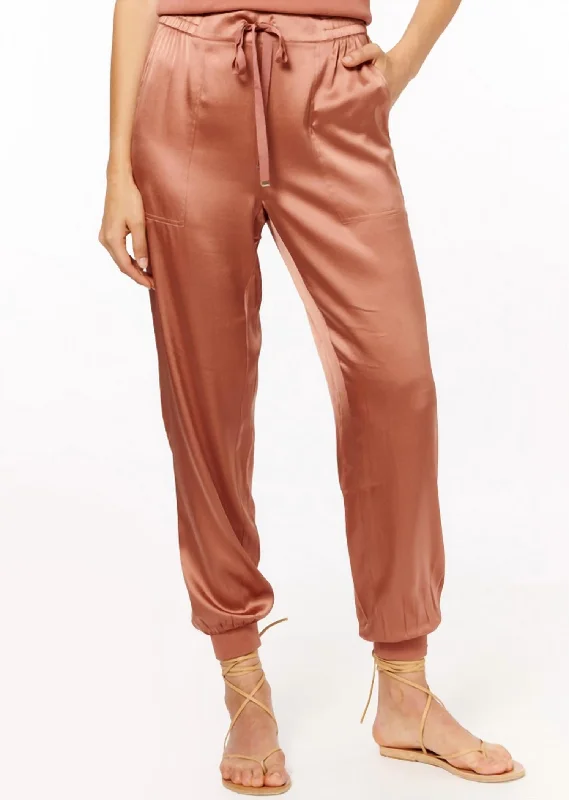 Wool blend tight trousers for women with soft, breathable fabric for year-round wear -Zoe Silk Jogger In Acorn