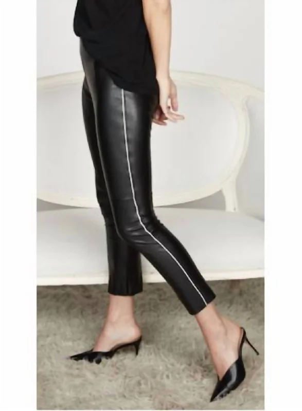 Tight trousers for women with side slits and ankle-length design for chic style -Gemma Midrise Skimmer Pant W/ Piping In Black