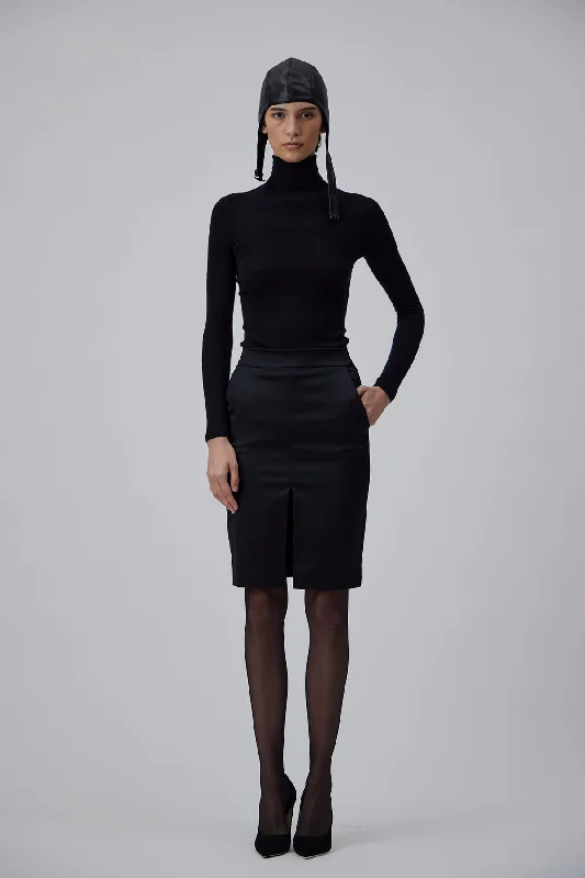 Wool Dresses for Warmth -PENCIL SKIRT IN GLOSSY BLACK