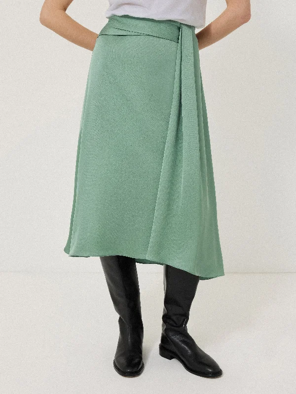 Sleeveless Dresses for Coolness -Satin Crepe Waist Detail Skirt | Green