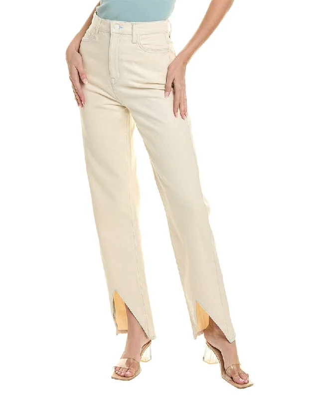 Tight trousers for women with pockets and slim silhouette for practical fashion -Triarchy Ms. Hart Petal Hem White High-Rise Straight Leg Jean