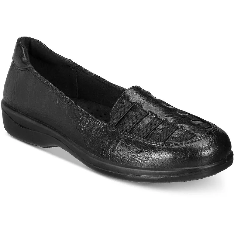 Slip-on loafers for women with elastic sides and flexible sole-Easy Street Womens Genesis Faux Leather Slip On Loafers