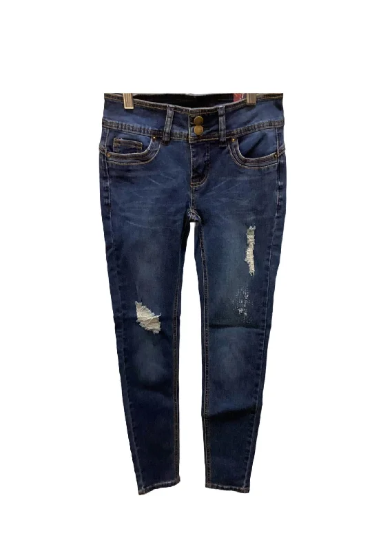 Tailored tight trousers for men with sharp crease and polished look -Women's Distressed Denim Jean In Blue