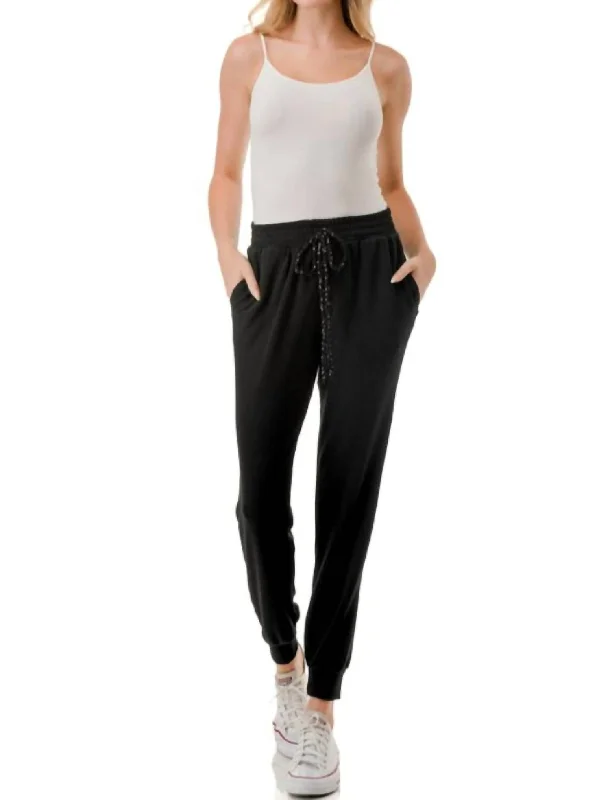 Tight trousers for women with pockets and slim silhouette for practical fashion -Jogger W/ Sequin Detail In Black