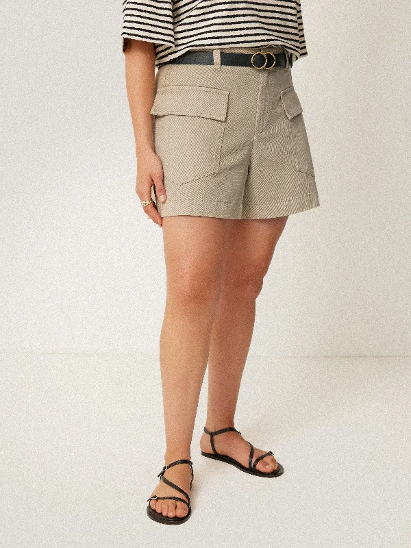 Birthday Dresses for Celebration -Denim Contrast Stitch Short | Brown