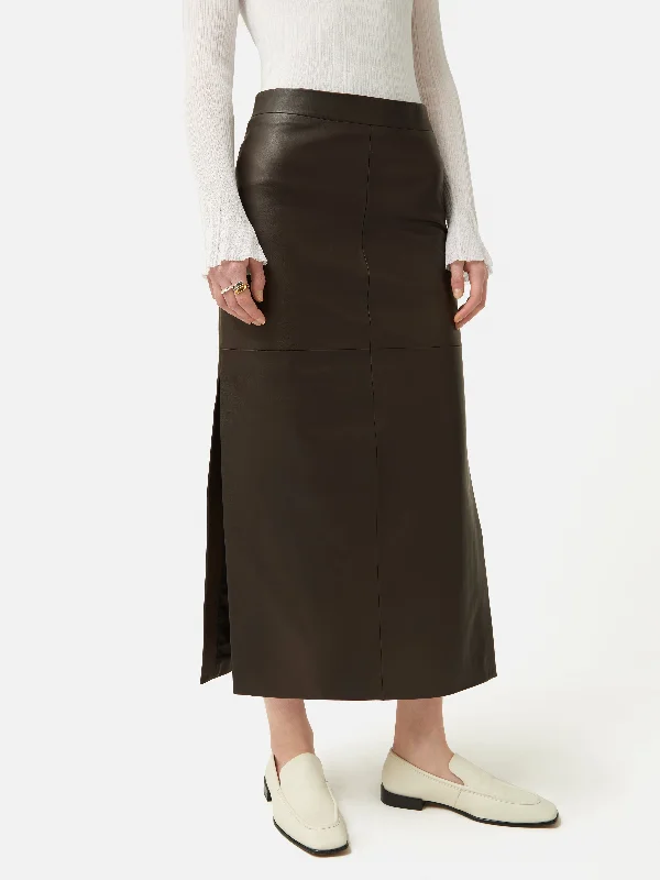 Ruffled Dresses for Girly -Leather Maxi Skirt | Chocolate