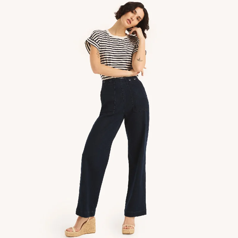 Tight trousers for women with cropped style and chic, modern finish -Nautica Womens Sustainably Crafted True Flex High-Rise Sailor Denim