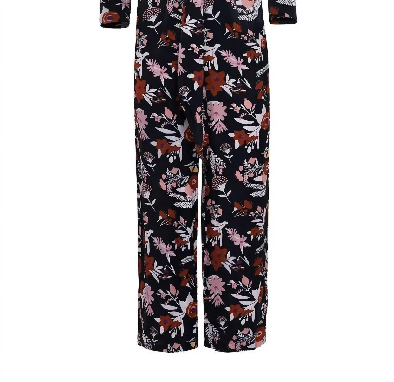 Casual cotton tight trousers for men with flexible waistband for comfort and fit -Elis Jumpsuit In Dusty Floral Black