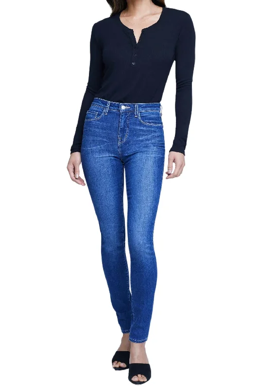 Black leather tight trousers for women with sleek, glossy finish for night out -Marguerite High Rise Skinny Jeans In Colton