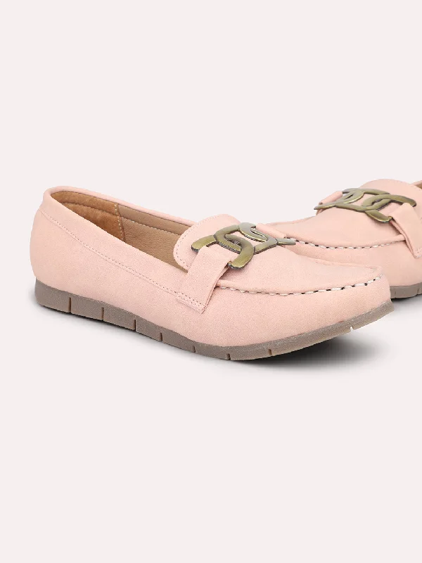 Versatile loafers for women with metallic finishes for both work and play-Women Peach Loafers