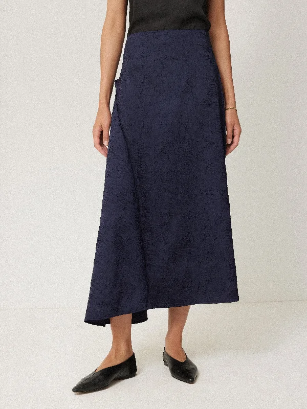 Sheath Dresses for Sophisticated -Asymmetric Textured Skirt | Navy