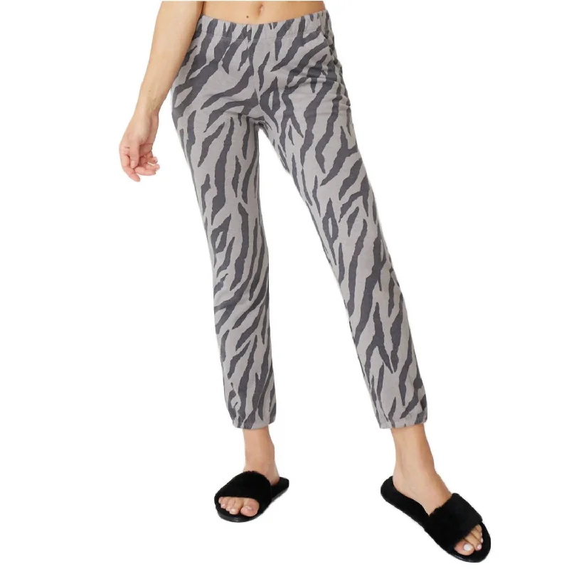 Stretch skinny tight trousers for women with full-length design and modern flair -Zebra Jogger Sweatpants In Grey Combo