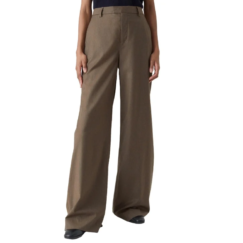 High-waisted tight trousers for women with pleated front and polished design -Nanton Flannel Pants In Golden Wood