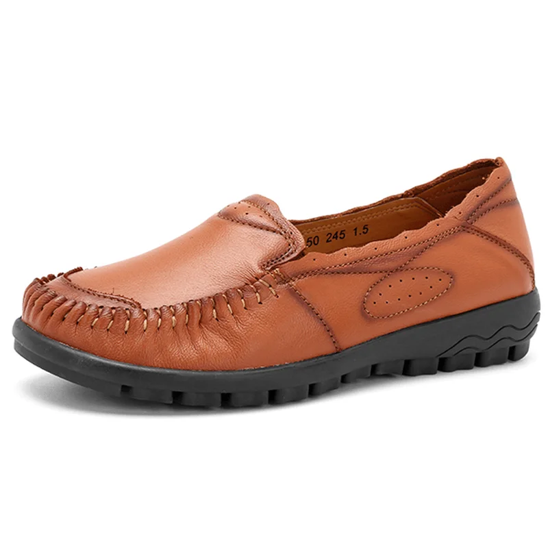 Loafers for women with modern design elements and elevated style-Genuine Leather Women Comfy Casual Flat Loafers