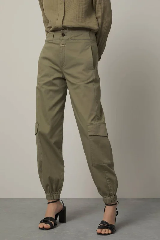 Trendy tight trousers for women with zipper details and edgy finish -Erin Utility Pant In Green Umber