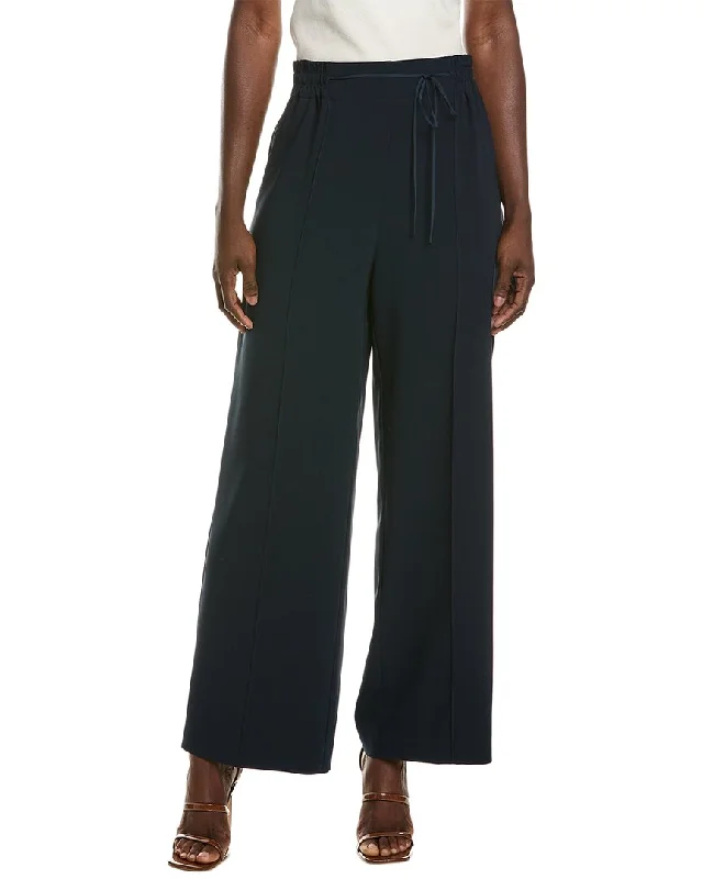 High-rise tight trousers for women with pleated front and classic look -Oscar de la Renta Tie-Waist Detail Silk-Blend Pant