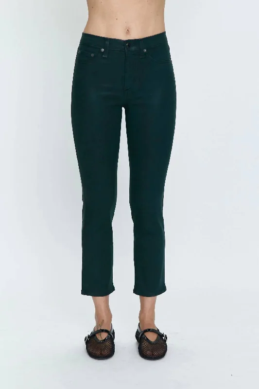 Tight trousers for women with vertical stripes and slimming effect for a sleek look -Monroe High Rise Cigarette Crop In Green