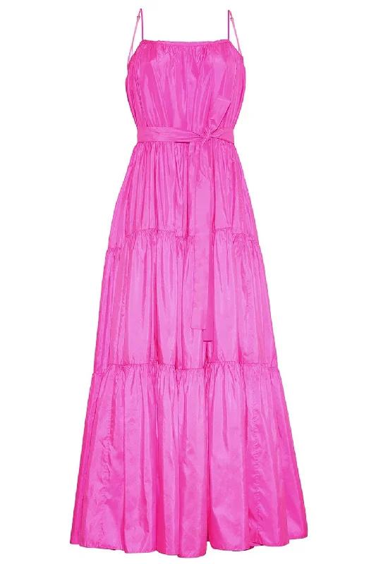 Zippered Dresses for Convenience -Tiered Maxi Dress - Hot Pink