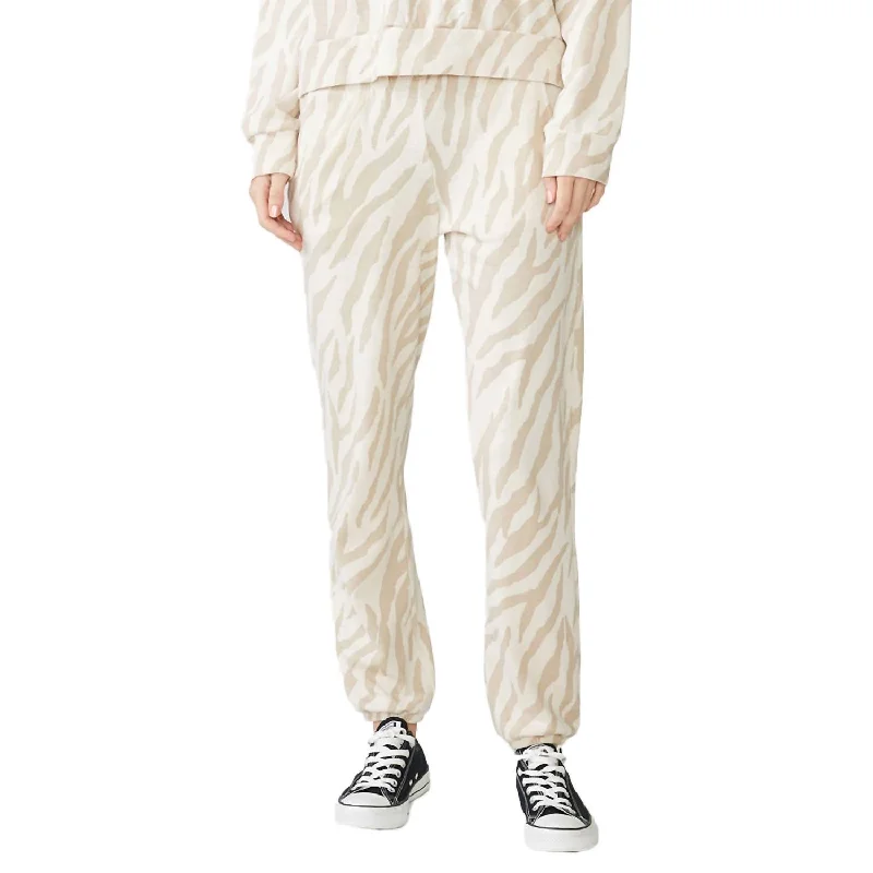 Tight trousers for women with vertical stripes and slimming effect for a sleek look -Zebra Jogger In Taupe